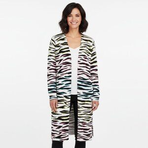 525 America Long Knit Sweater Duster Open Cardigan Animal Print Rainbow Neon NEW